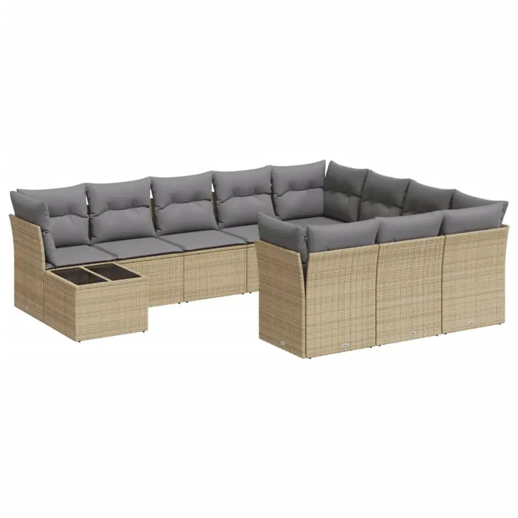 Set Divani da Giardino 11 pz con Cuscini Beige in Polyrattan - homemem39