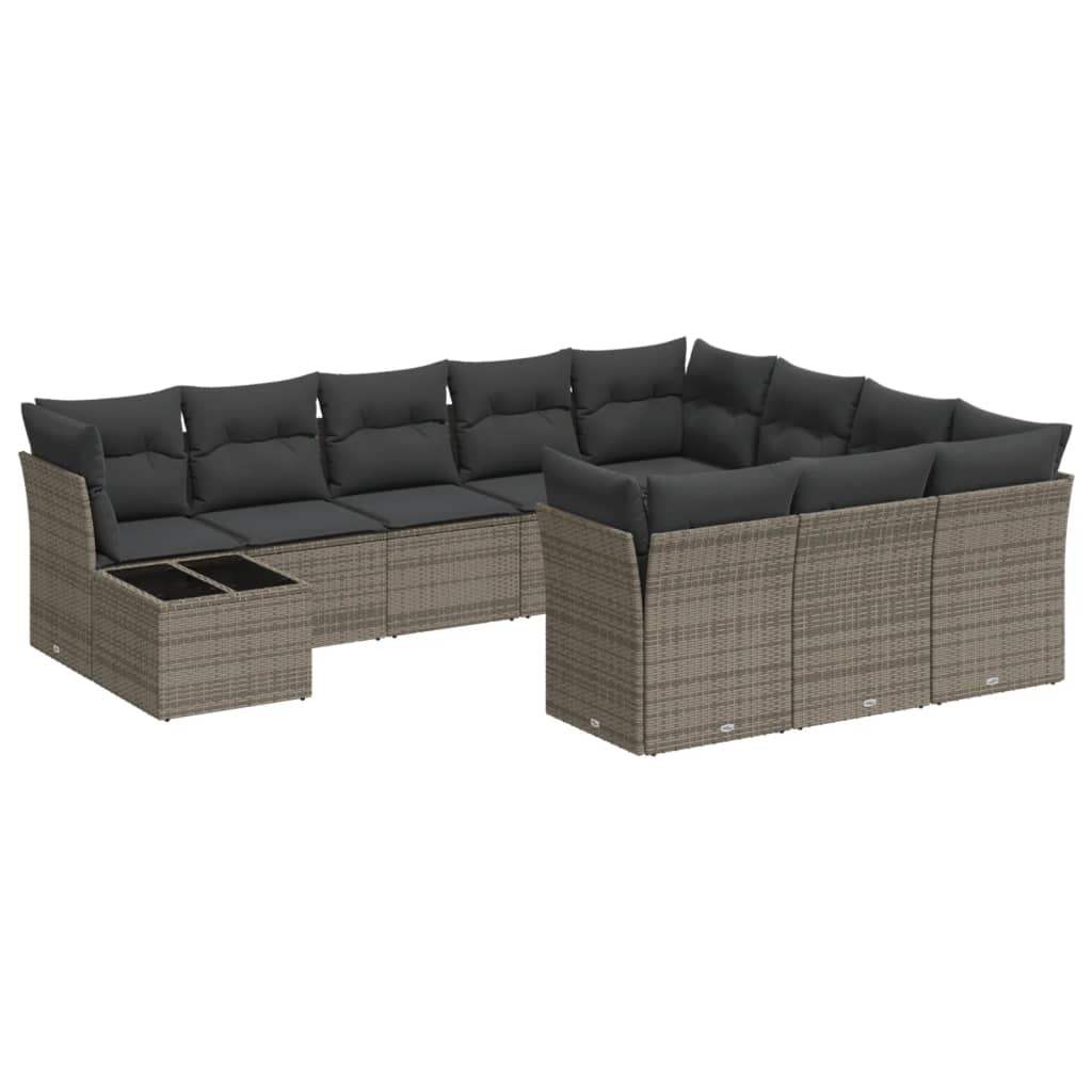 Set Divani da Giardino 11 pz con Cuscini in Polyrattan Grigio - homemem39