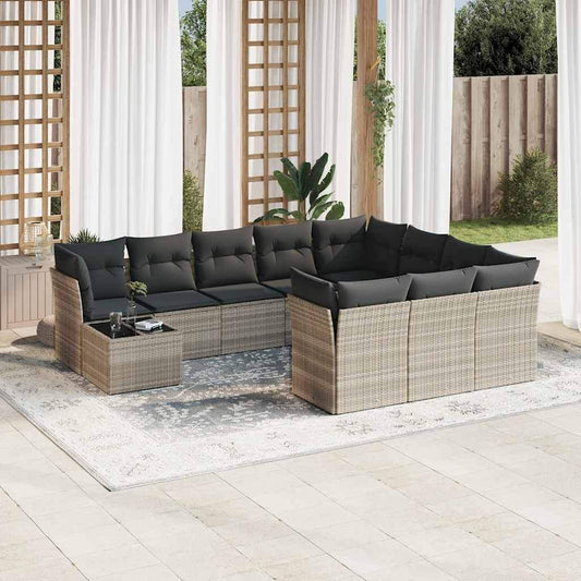 Set Divani da Giardino 11 pz con Cuscini in Polyrattan Grigio - homemem39