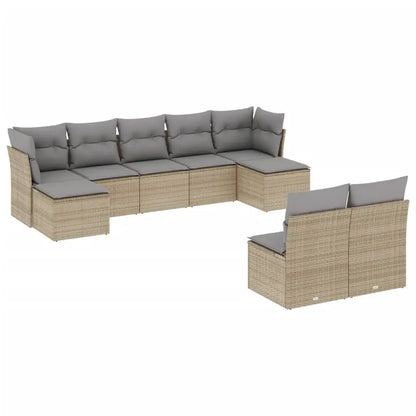 Set Divano da Giardino 9 pz con Cuscini Beige in Polyrattan - homemem39