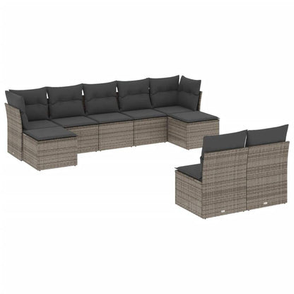 Set Divano da Giardino 9 pz con Cuscini Grigio in Polyrattan - homemem39