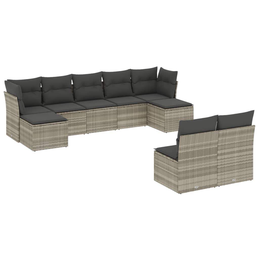 Set Divano da Giardino 9pz con Cuscini Grigio Chiaro Polyrattan - homemem39