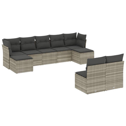 Set Divano da Giardino 9pz con Cuscini Grigio Chiaro Polyrattan - homemem39