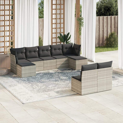 Set Divano da Giardino 9pz con Cuscini Grigio Chiaro Polyrattan - homemem39