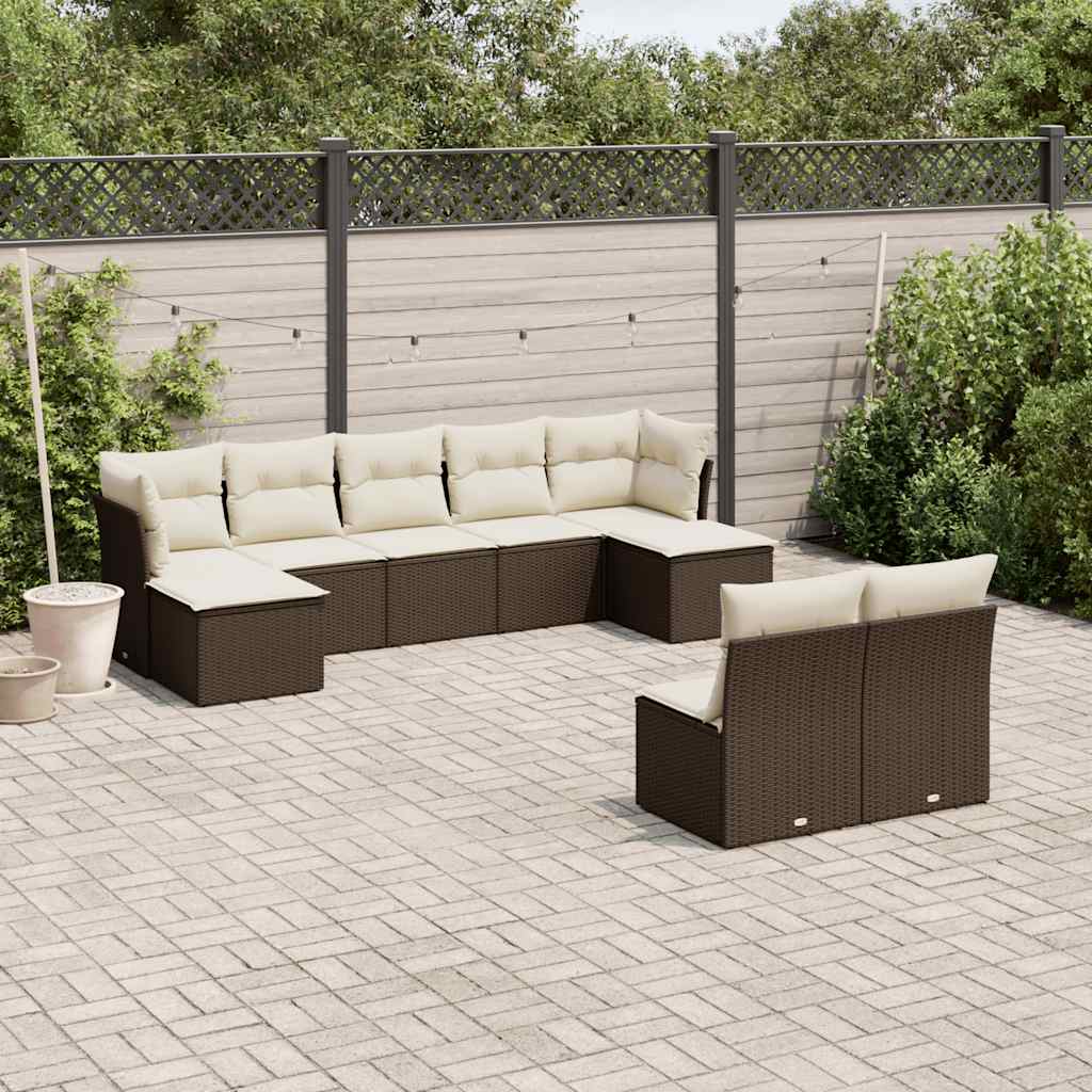 Set Divani da Giardino 9pz con Cuscini Marrone in Polyrattan - homemem39