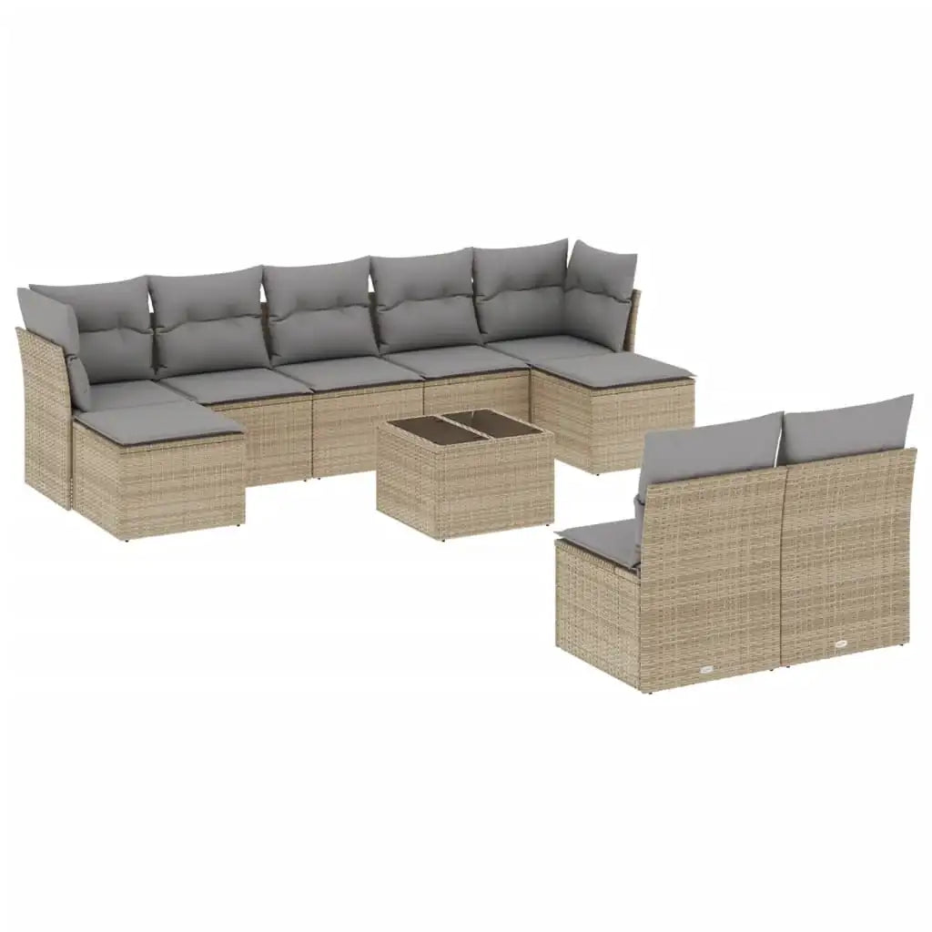 Set Divano da Giardino 10 pz con Cuscini Beige in Polyrattan - homemem39