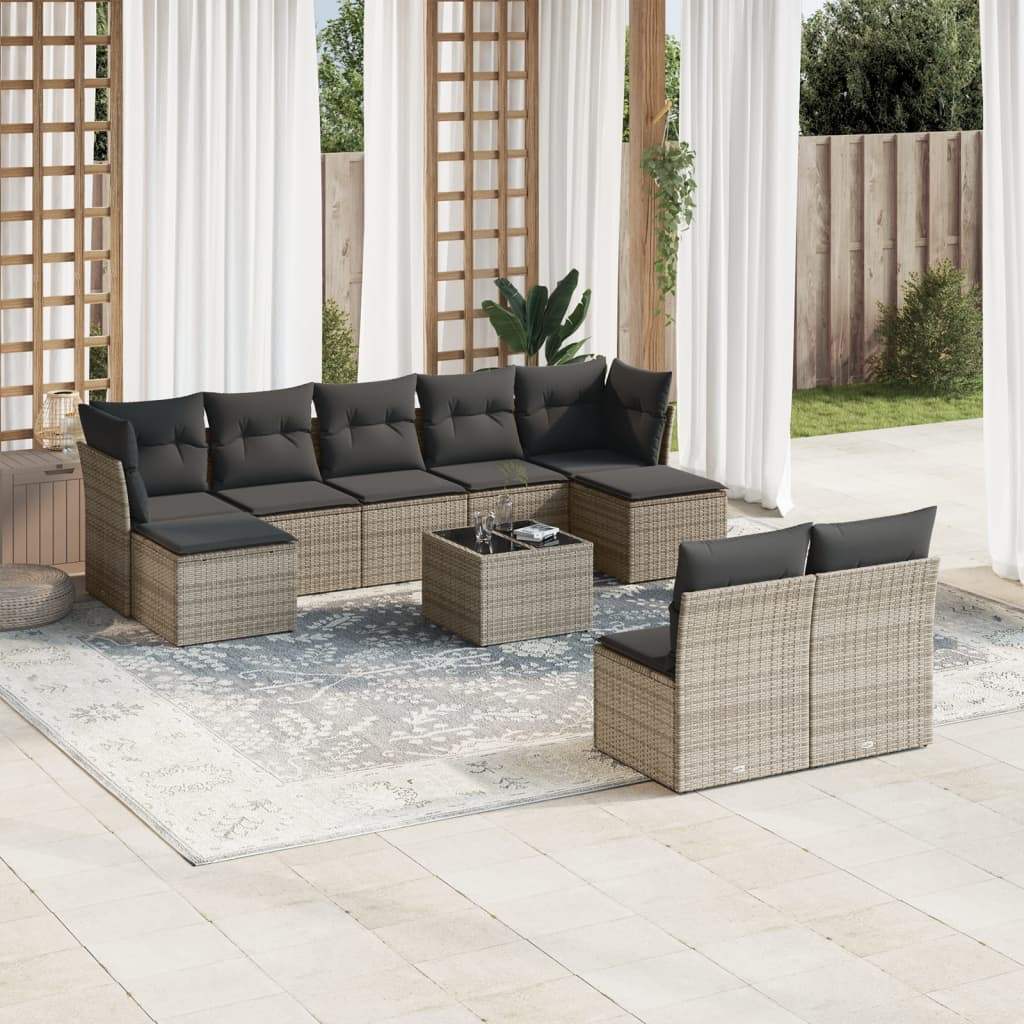 Set Divano da Giardino 10 pz con Cuscini Grigio in Polyrattan - homemem39