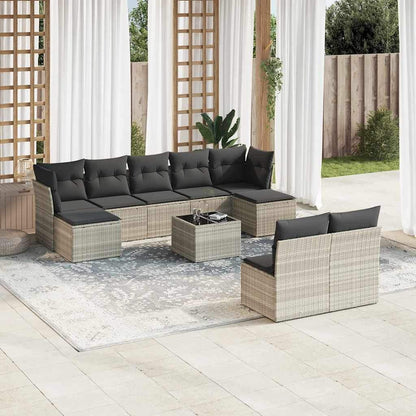 Set Divano Giardino 10 pz con Cuscini Grigio Chiaro Polyrattan - homemem39