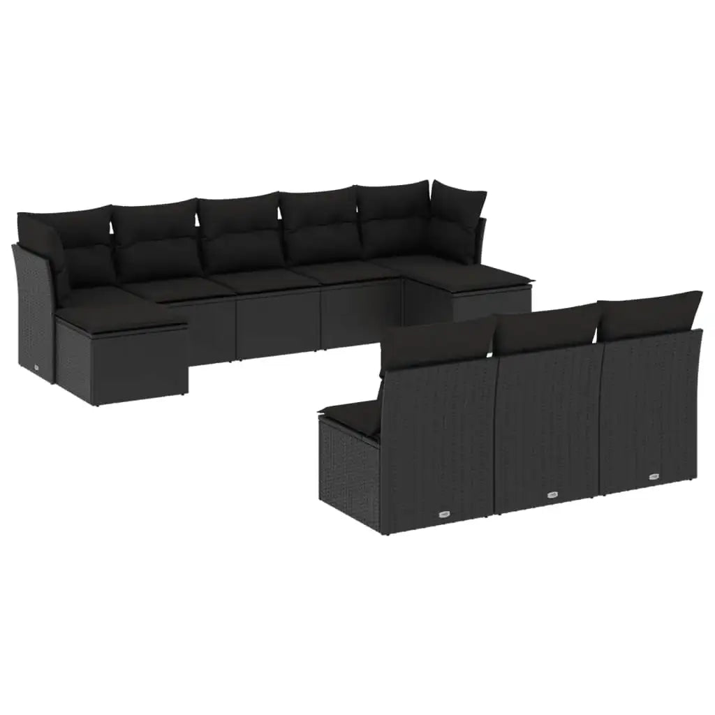 Set Divani da Giardino 10pz con Cuscini in Polyrattan Nero - homemem39