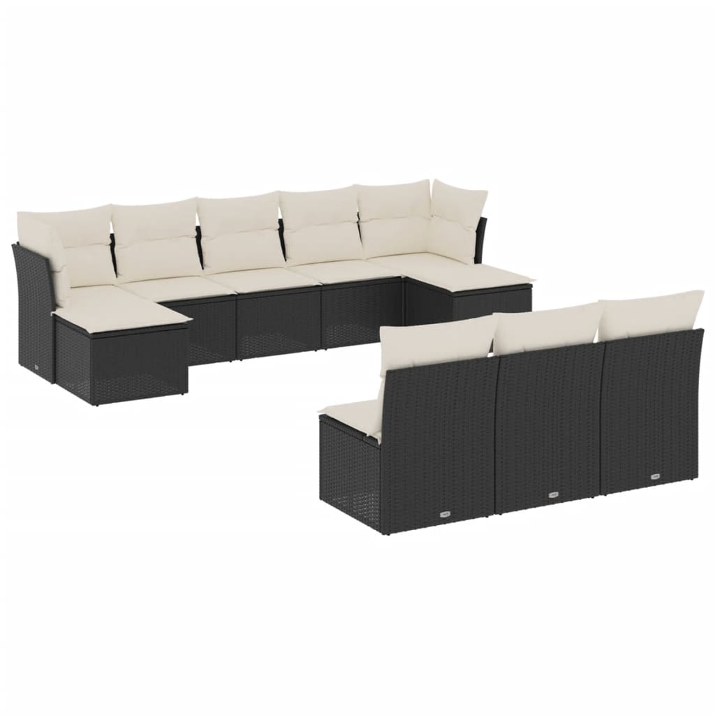 Set Divani da Giardino 10pz con Cuscini in Polyrattan Nero - homemem39