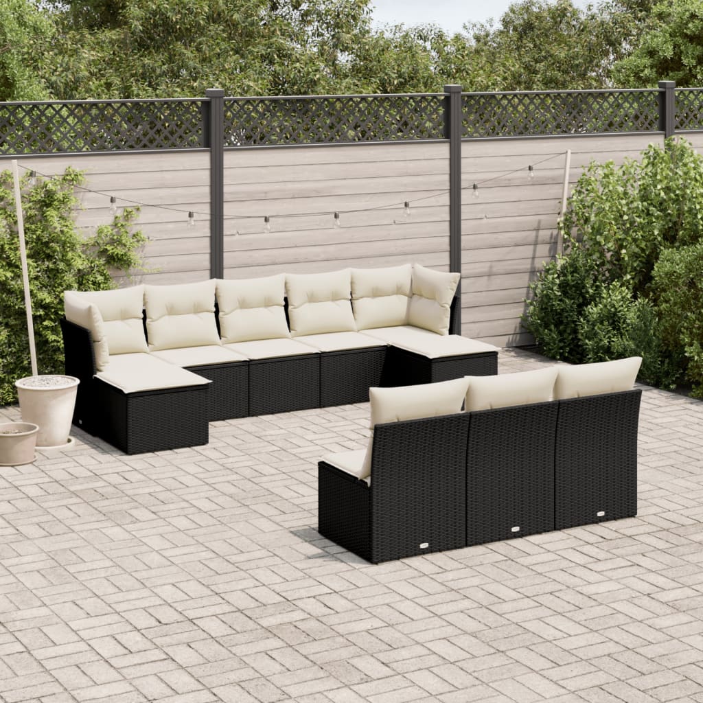 Set Divani da Giardino 10pz con Cuscini in Polyrattan Nero - homemem39