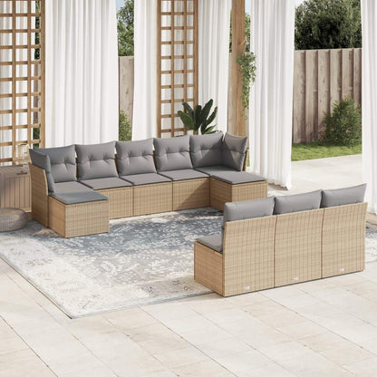 Set Divano da Giardino 10 pz con Cuscini Beige in Polyrattan - homemem39