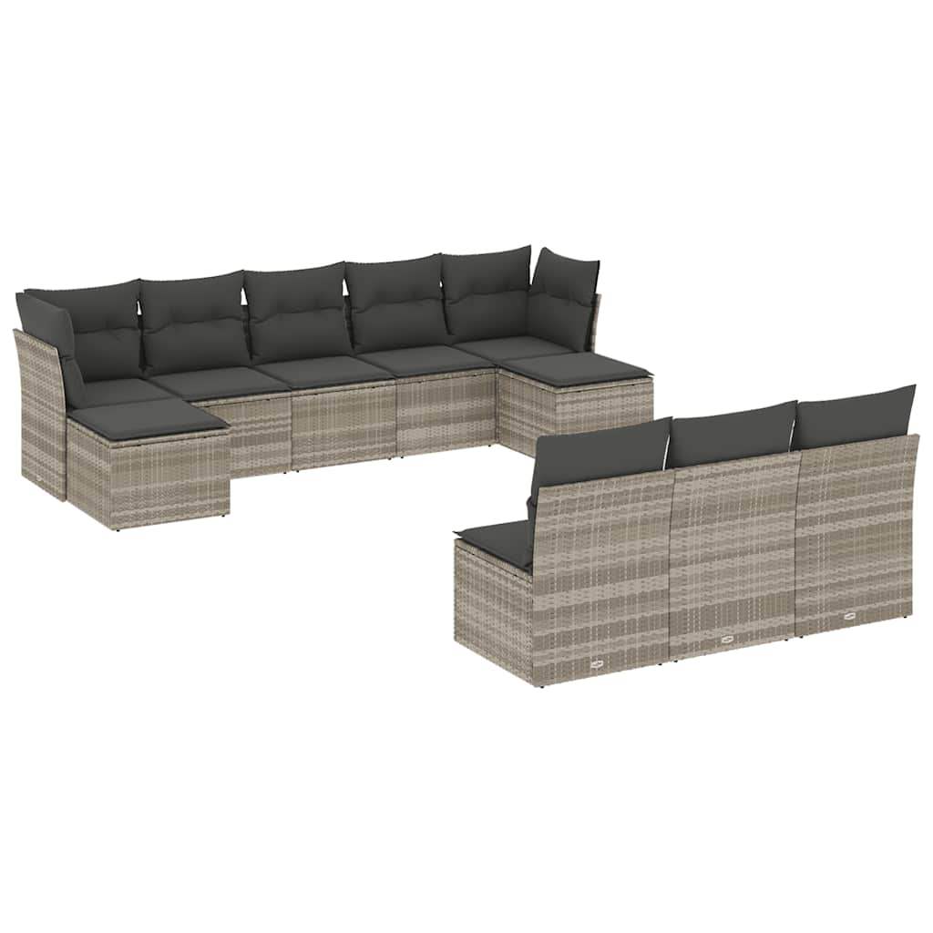 Set Divano Giardino 10 pz con Cuscini Grigio Chiaro Polyrattan - homemem39