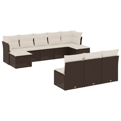 Set Divani da Giardino 10pz con Cuscini in Polyrattan Marrone - homemem39