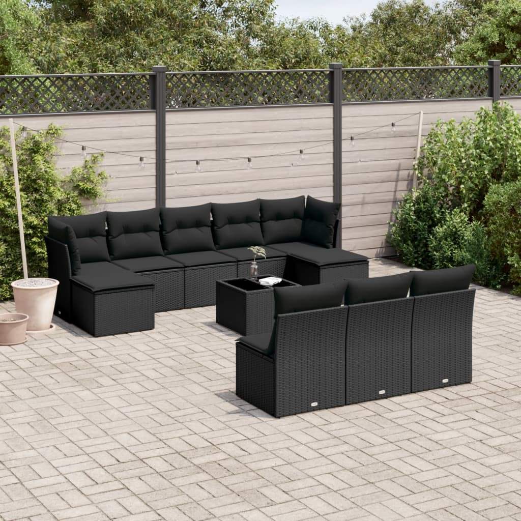 Set Divani da Giardino 11 pz con Cuscini in Polyrattan Nero - homemem39
