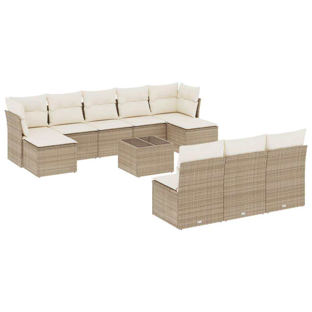 Set Divani da Giardino 11 pz con Cuscini Beige in Polyrattan - homemem39