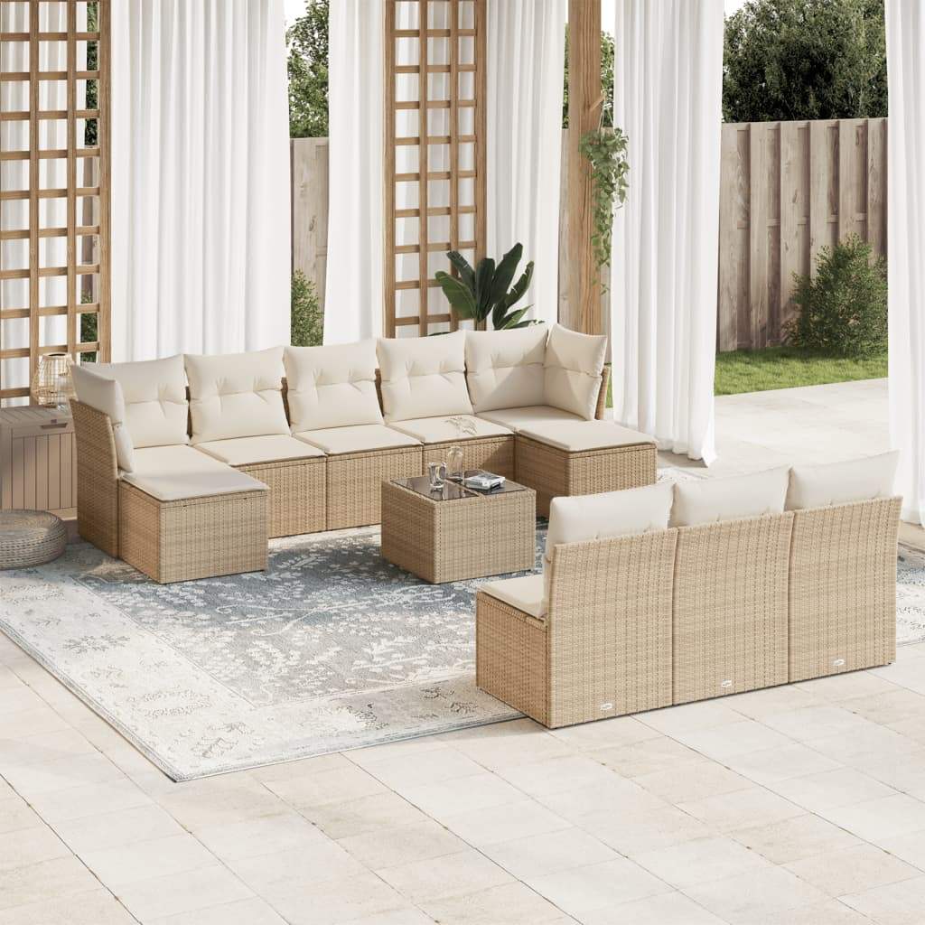 Set Divani da Giardino 11 pz con Cuscini Beige in Polyrattan - homemem39