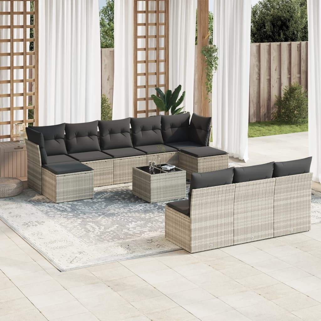 Set Divani da Giardino 11 pz con Cuscini in Polyrattan Grigio - homemem39