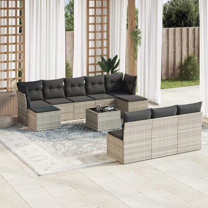 Set Divani da Giardino 11 pz con Cuscini in Polyrattan Grigio - homemem39