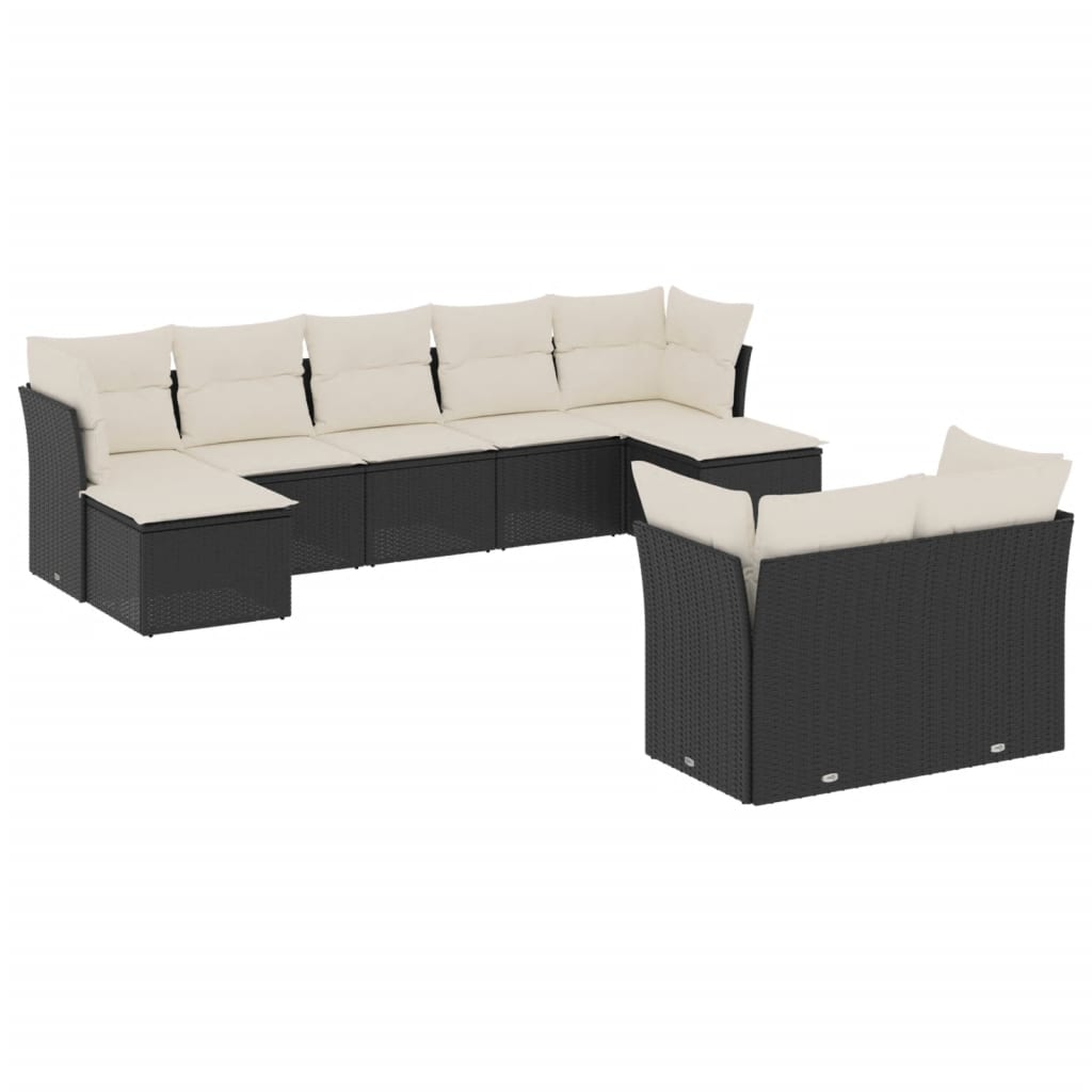 Set Divani da Giardino 9 pz con Cuscini Nero in Polyrattan - homemem39