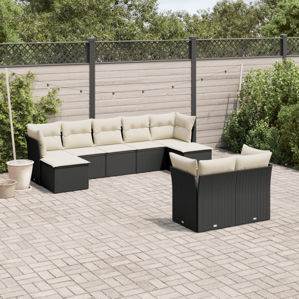 Set Divani da Giardino 9 pz con Cuscini Nero in Polyrattan | homemem39