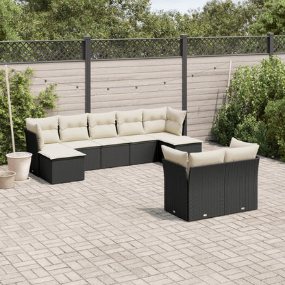 Set Divani da Giardino 9 pz con Cuscini Nero in Polyrattan | homemem39
