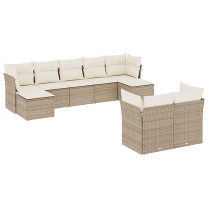 Set Divano da Giardino 9 pz con Cuscini Beige in Polyrattan - homemem39
