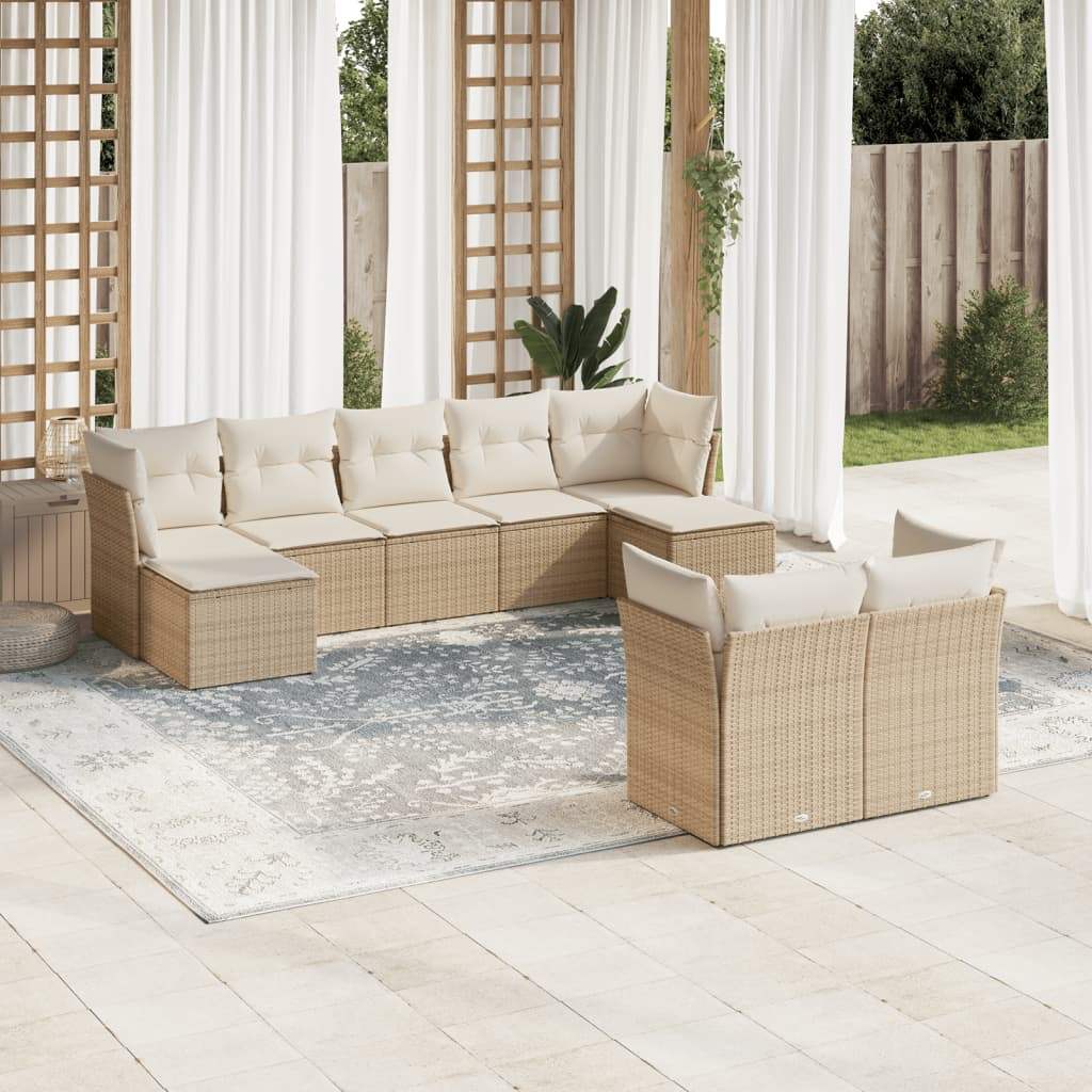 Set Divano da Giardino 9 pz con Cuscini Beige in Polyrattan - homemem39
