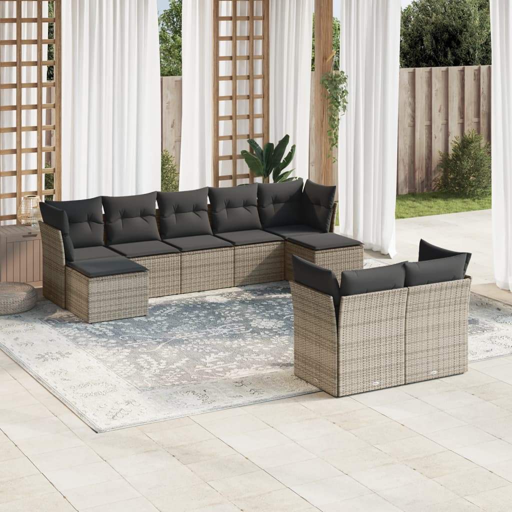 Set Divano da Giardino 9 pz con Cuscini Grigio in Polyrattan - homemem39