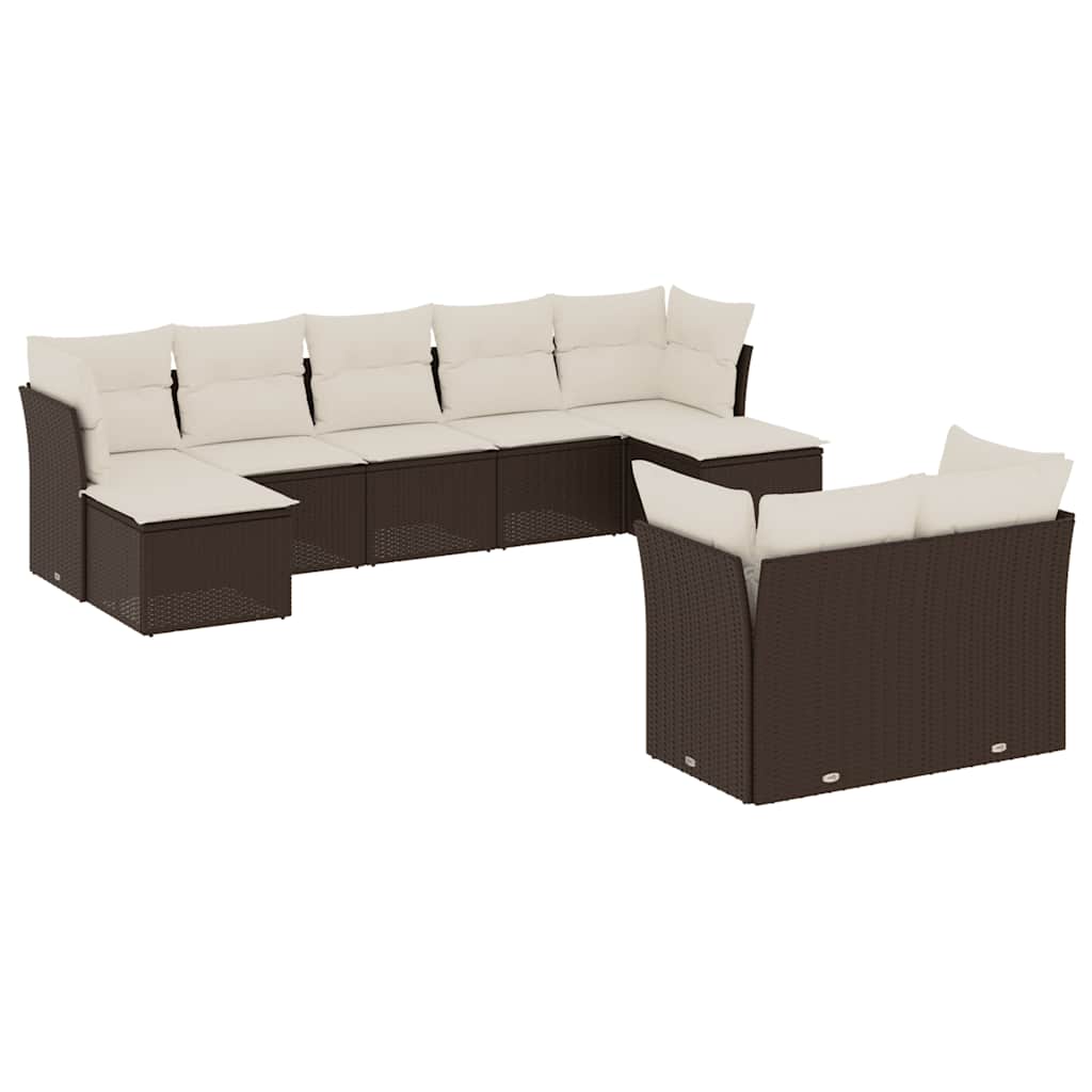 Set Divani da Giardino 9pz con Cuscini Marrone in Polyrattan - homemem39