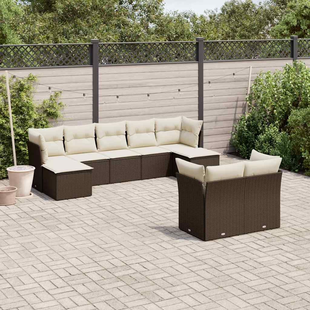 Set Divani da Giardino 9pz con Cuscini Marrone in Polyrattan - homemem39