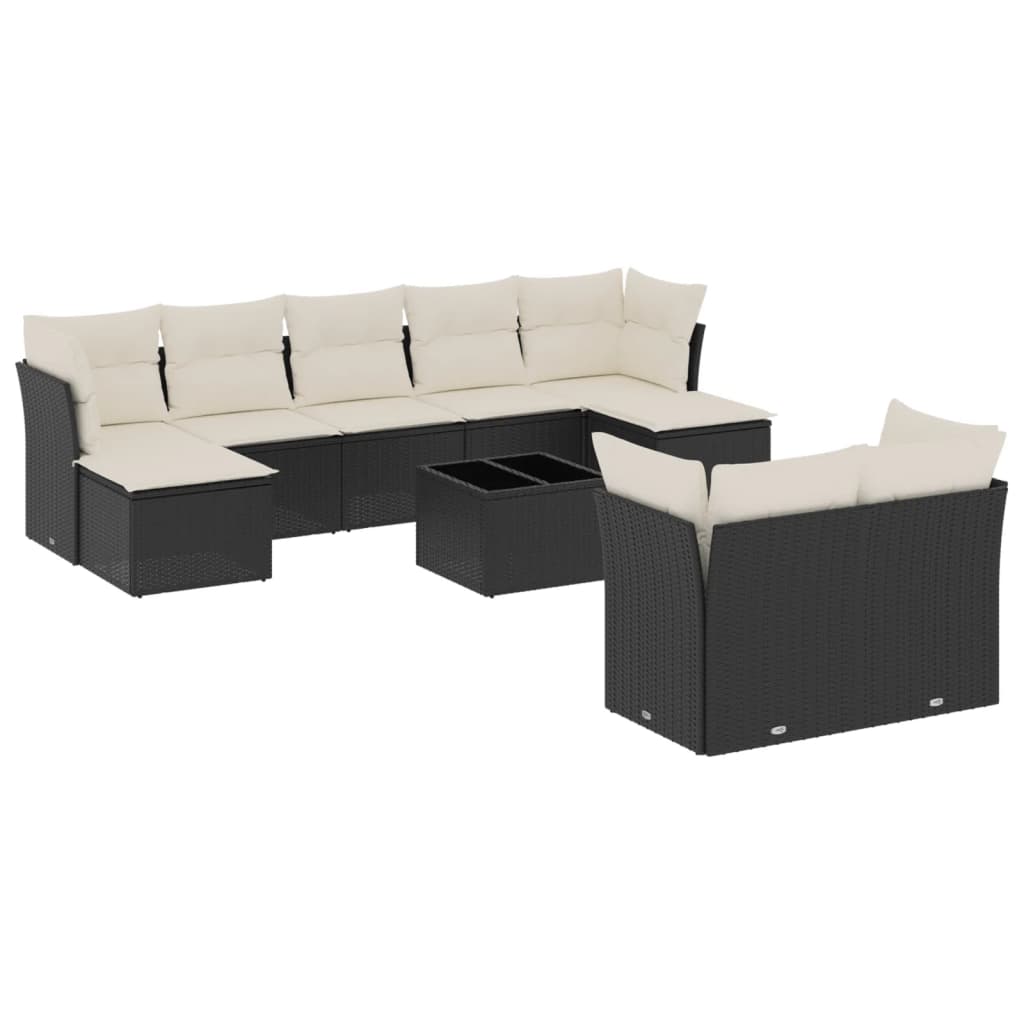 Set Divani da Giardino 10pz con Cuscini in Polyrattan Nero | homemem39