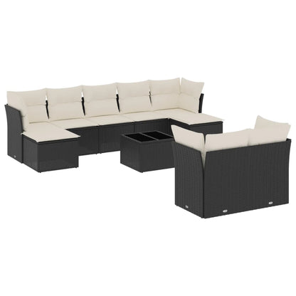 Set Divani da Giardino 10pz con Cuscini in Polyrattan Nero | homemem39