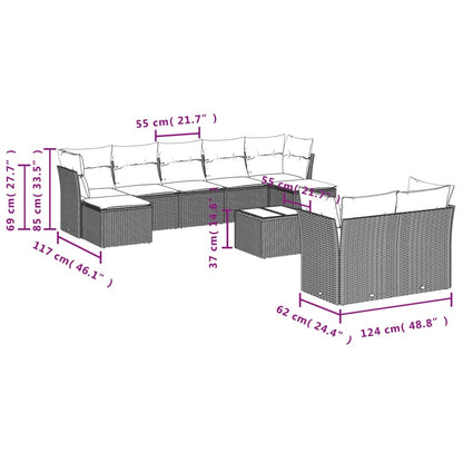 Set Divani da Giardino 10pz con Cuscini in Polyrattan Nero | homemem39