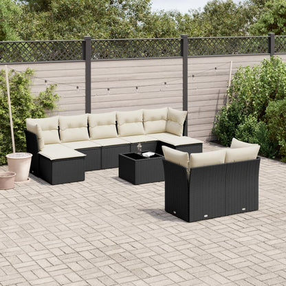 Set Divani da Giardino 10pz con Cuscini in Polyrattan Nero | homemem39