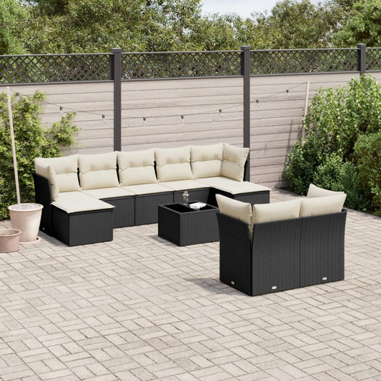 Set Divani da Giardino 10pz con Cuscini in Polyrattan Nero - homemem39