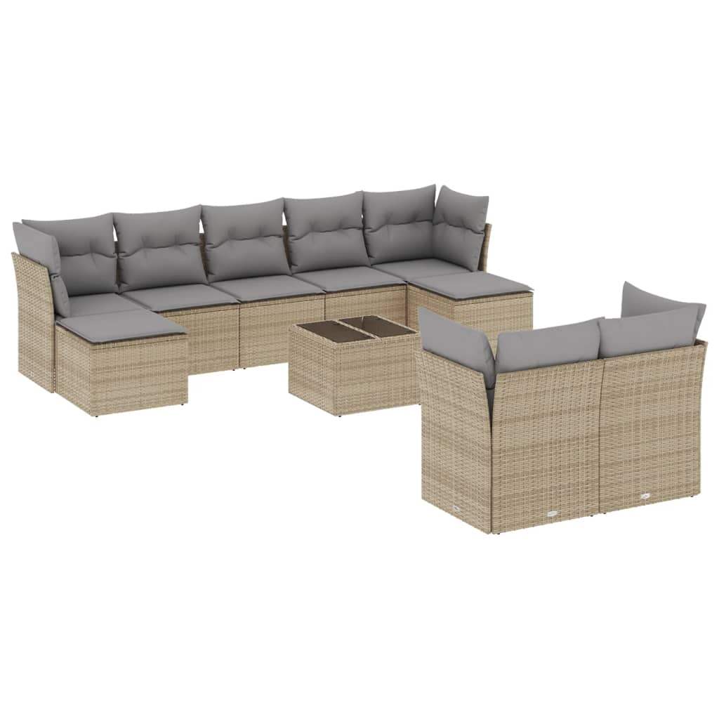 Set Divano da Giardino 10 pz con Cuscini Beige in Polyrattan - homemem39