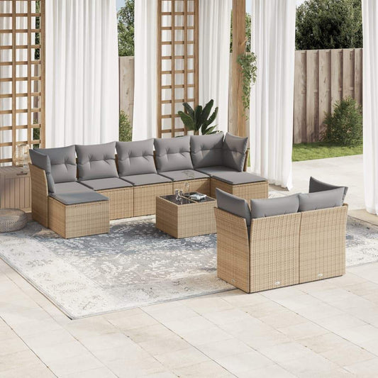 Set Divano da Giardino 10 pz con Cuscini Beige in Polyrattan - homemem39