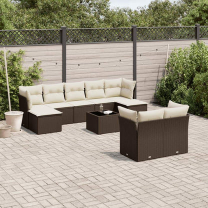 Set Divani da Giardino 10pz con Cuscini in Polyrattan Marrone - homemem39