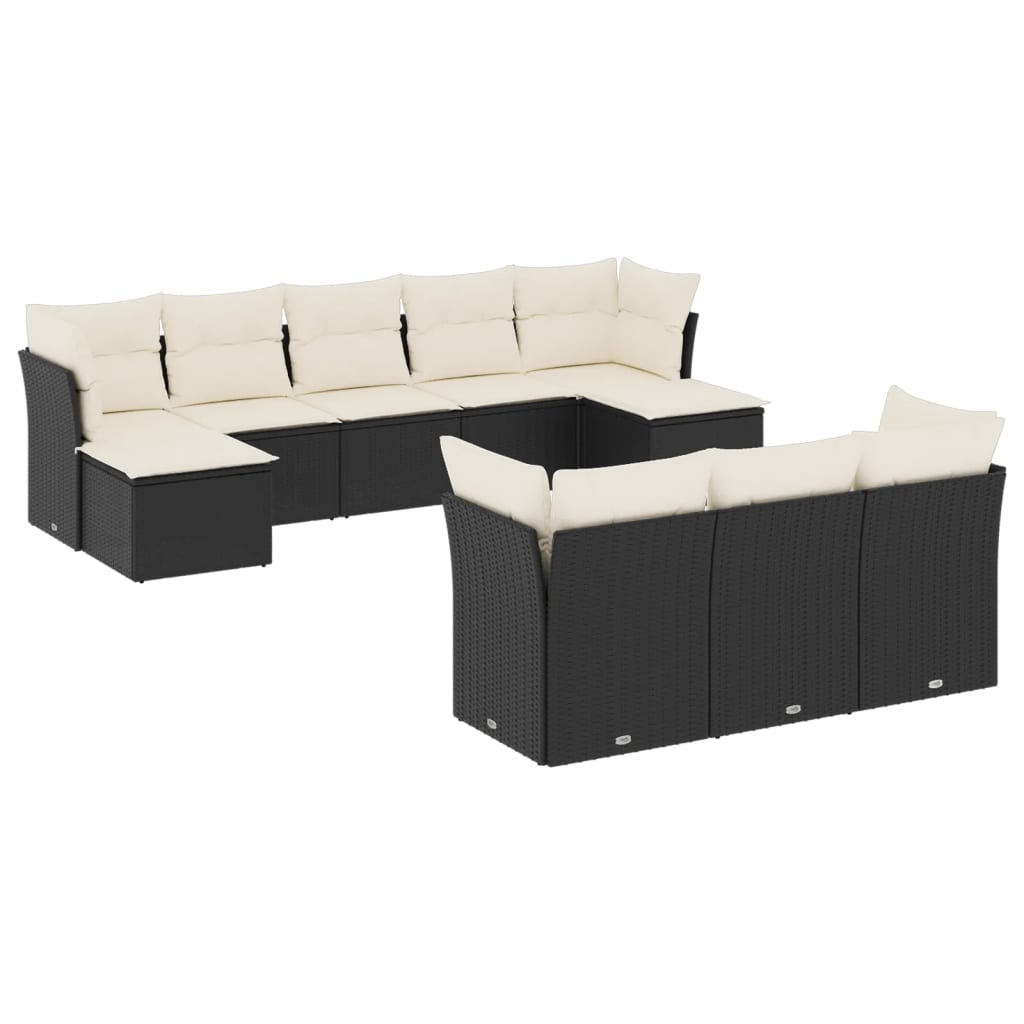 Set Divani da Giardino 10pz con Cuscini in Polyrattan Nero - homemem39