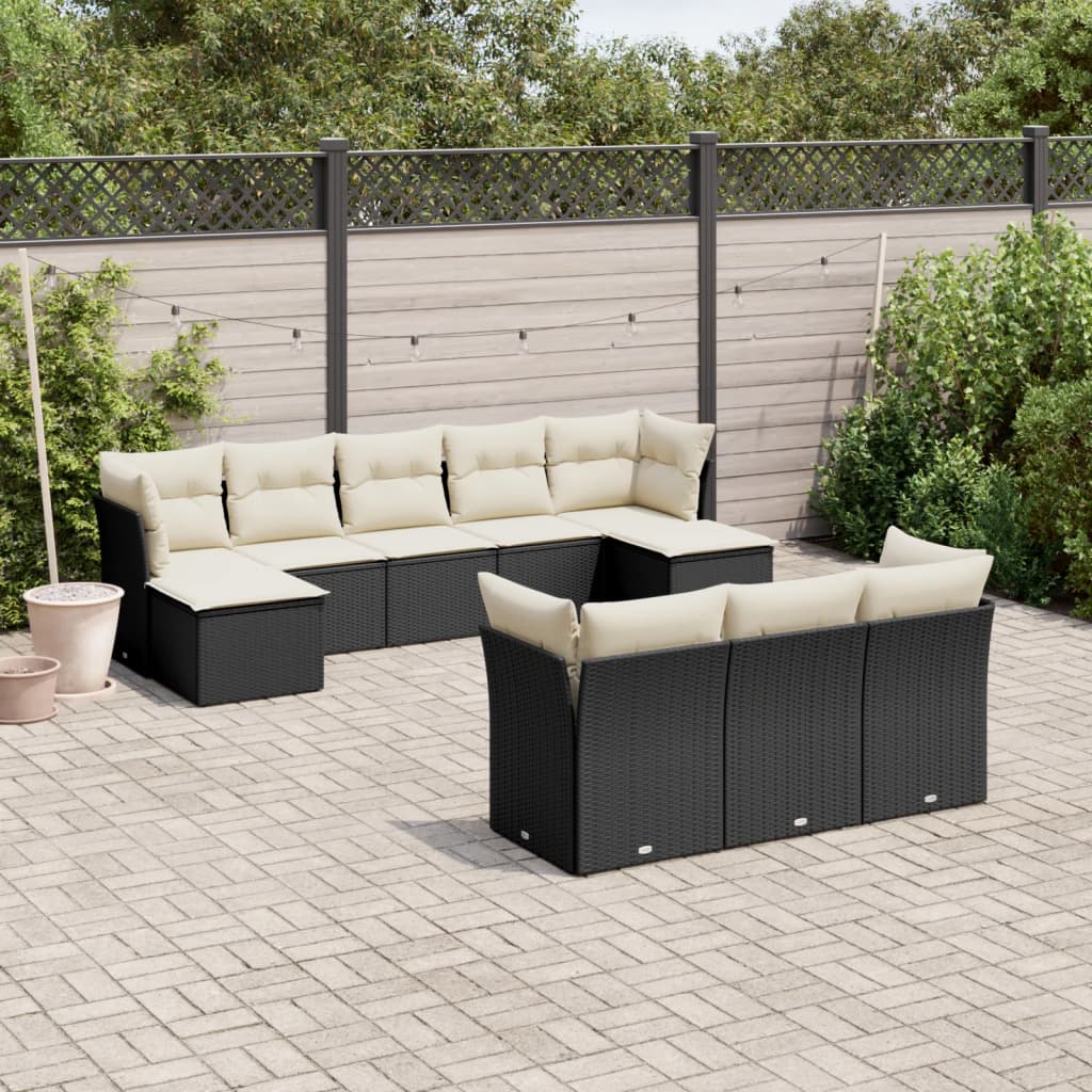 Set Divani da Giardino 10pz con Cuscini in Polyrattan Nero - homemem39