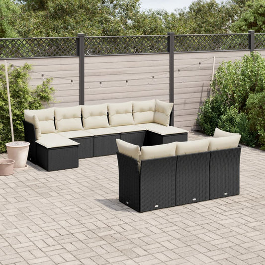 Set Divani da Giardino 10pz con Cuscini in Polyrattan Nero - homemem39