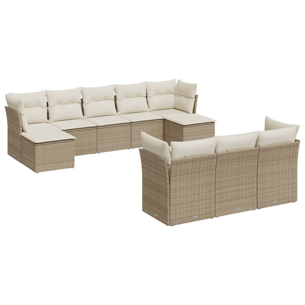 Set Divano da Giardino 10 pz con Cuscini Beige in Polyrattan
