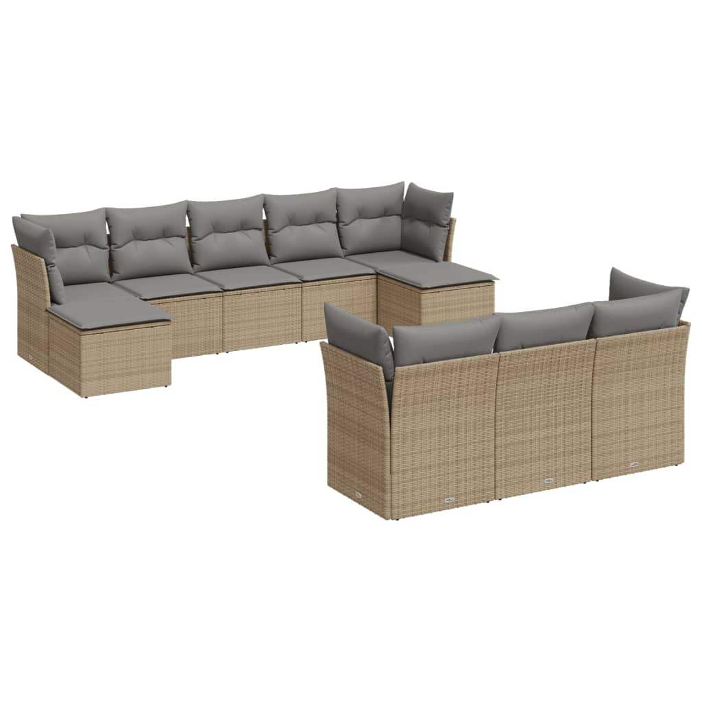Set Divano da Giardino 10 pz con Cuscini Beige in Polyrattan - homemem39