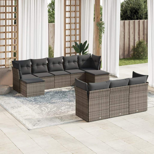 Set Divano da Giardino 10 pz con Cuscini Grigio in Polyrattan - homemem39