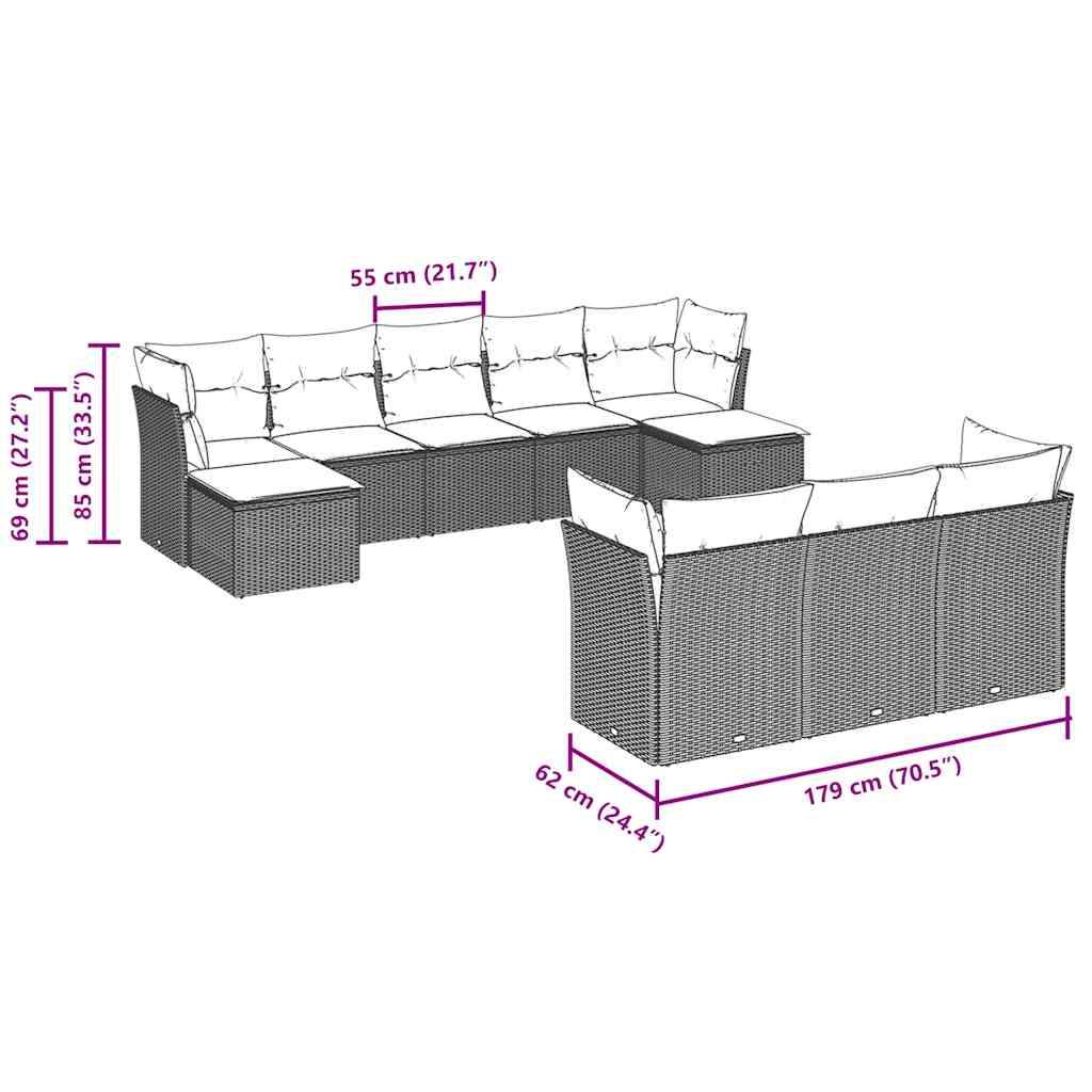 Set Divano Giardino 10 pz con Cuscini Grigio Chiaro Polyrattan - homemem39