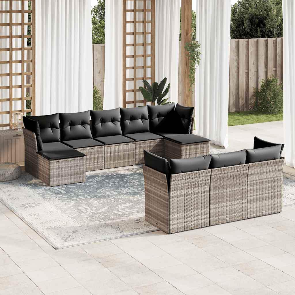 Set Divano Giardino 10 pz con Cuscini Grigio Chiaro Polyrattan - homemem39