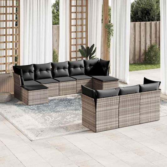 Set Divano Giardino 10 pz con Cuscini Grigio Chiaro Polyrattan - homemem39