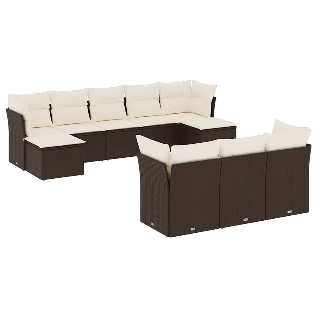 Set Divani da Giardino 10pz con Cuscini in Polyrattan Marrone - homemem39