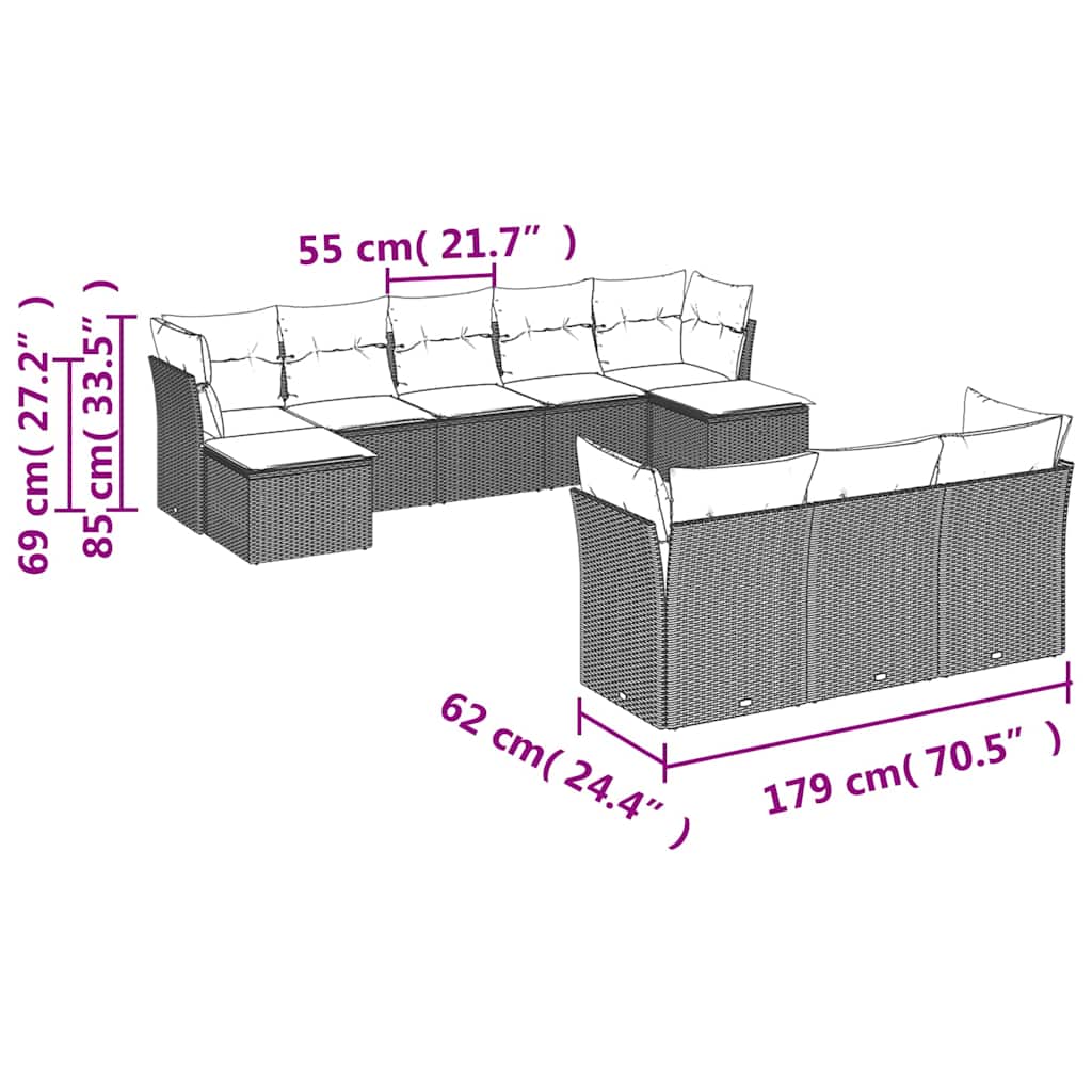 Set Divani da Giardino 10pz con Cuscini in Polyrattan Marrone - homemem39